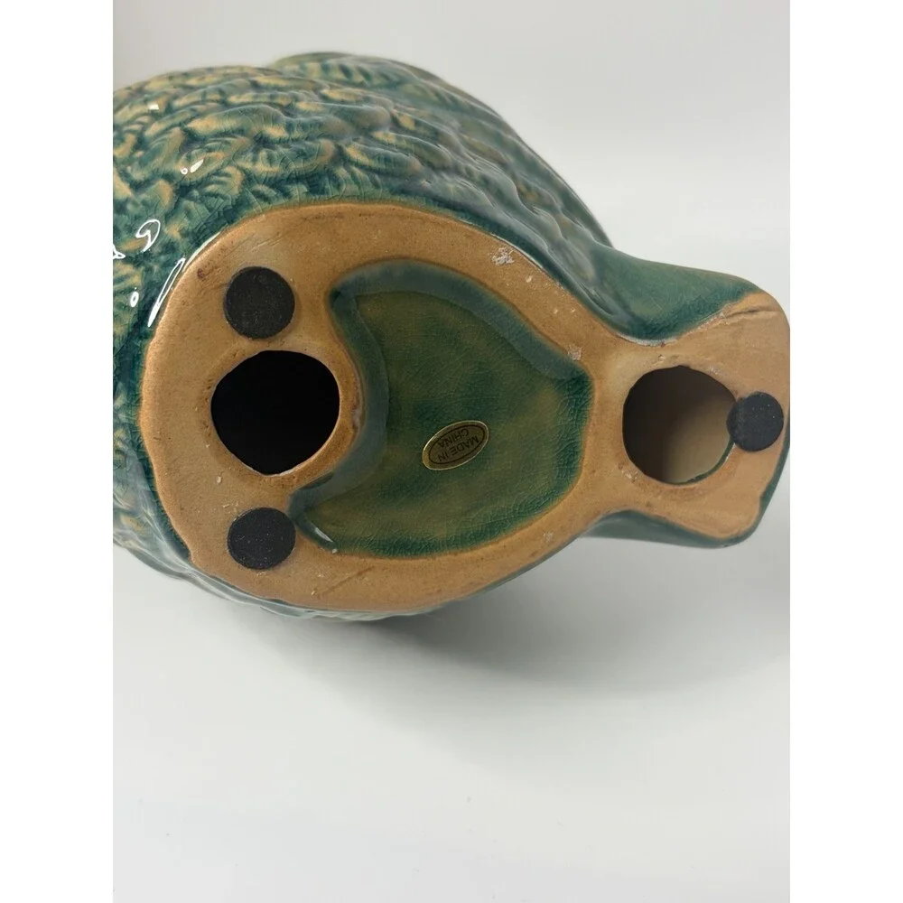 Wise Owl Green/Tan Ceramic 9”x5”x4”